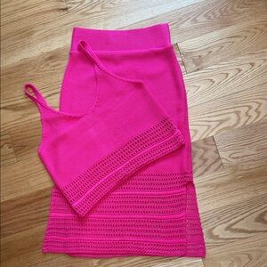 Aqua Hot Pink Knit Midi Skirt with Crochet Panel